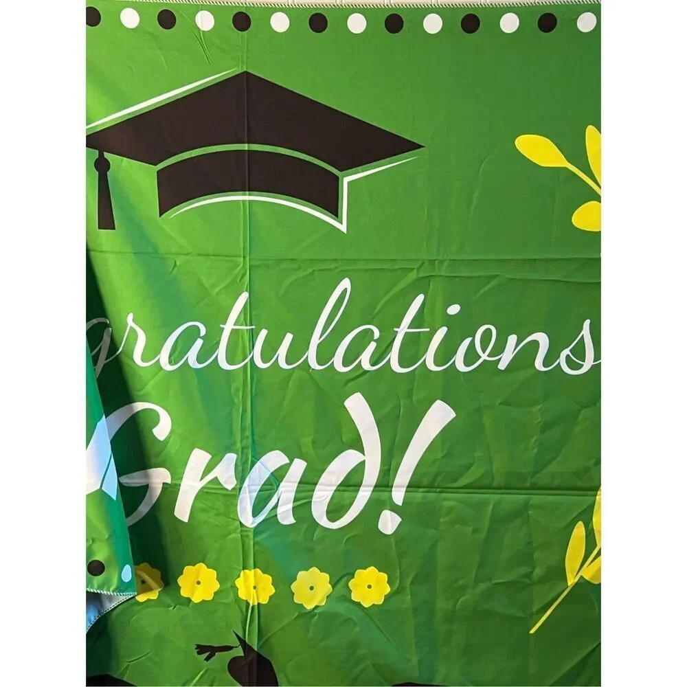 Congratulations Graduate Decorations Party Backdrop Large Banner Green 70X43